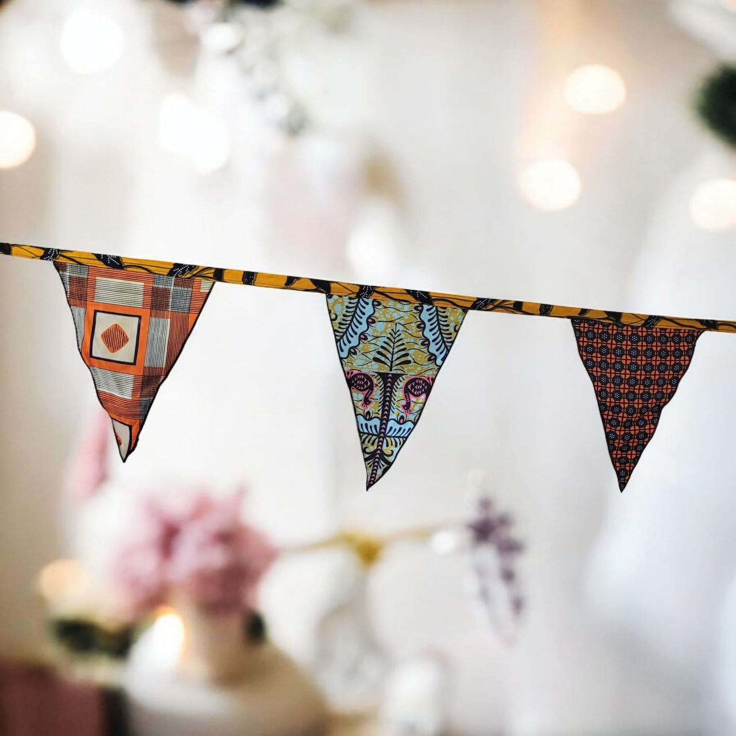 Guirlande de fanions en tissu wax | 5 mètres | fait à la main et commercialisé équitablement