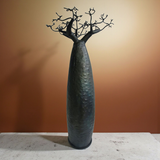 Baobab aus recyceltem Ölfass | Affenbrotbaum | 80 cm Schwarz | Einzelstück aus Madagaskar