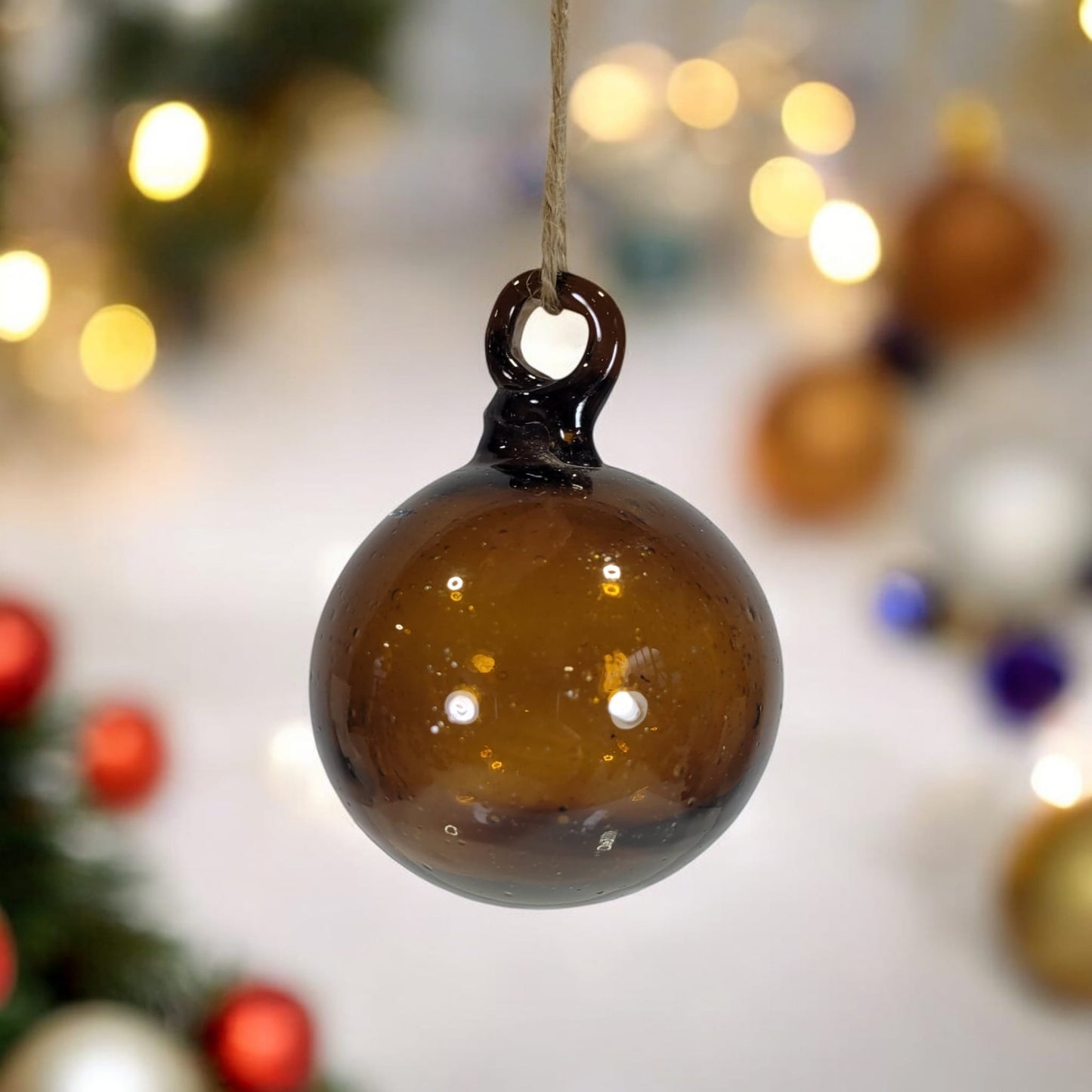 Mouth-blown Christmas ball | Brown | handmade in Palestine | Fair Trade for Peace