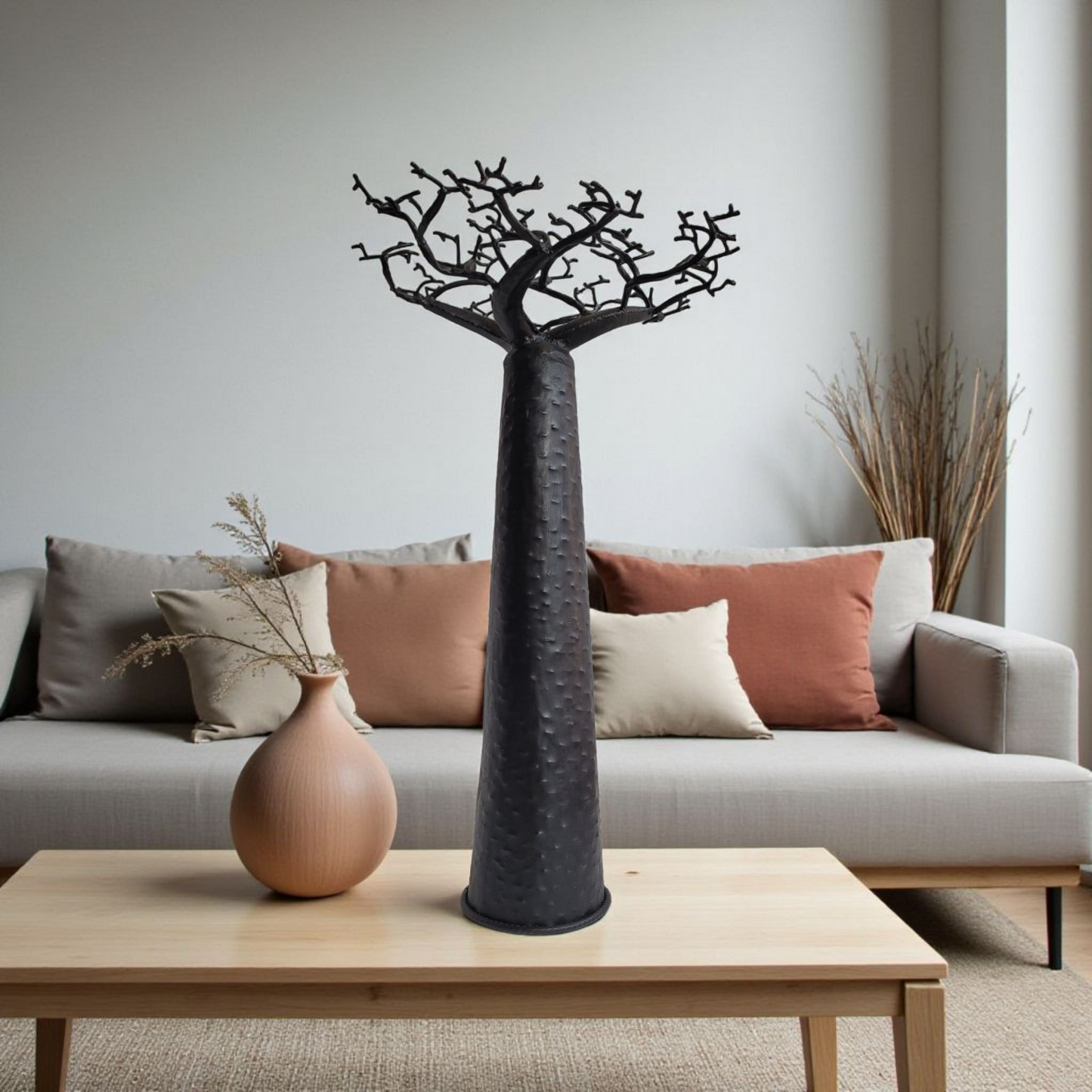 Baobab aus recyceltem Ölfass | Affenbrotbaum | 60 cm Schwarz | Einzelstück aus Madagaskar