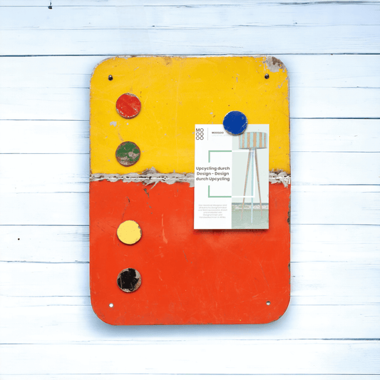 Magnetic board made from recycled oil drums with 5 colorful magnets