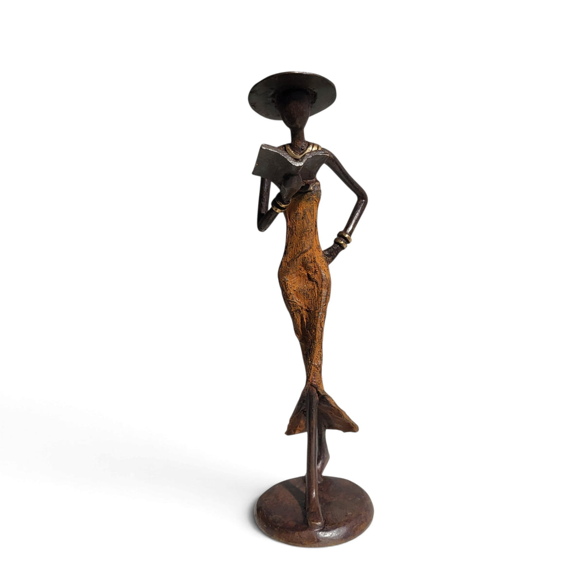 Bronze sculpture "Femme avec livre et chapeau" by Soré | various sizes and colours