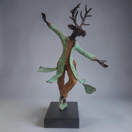 Bronze-Skulptur "L'esprit du cerf", by Boureima Ouedraogo, 37 cm, Bronze massiv, 2026