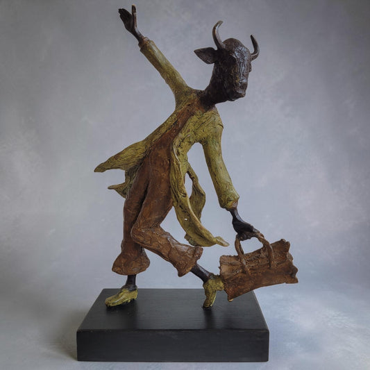 Bronze-Skulptur "Le buffle voyageur", by Boureima Ouedraogo, 37 cm, Bronze massiv, 2026