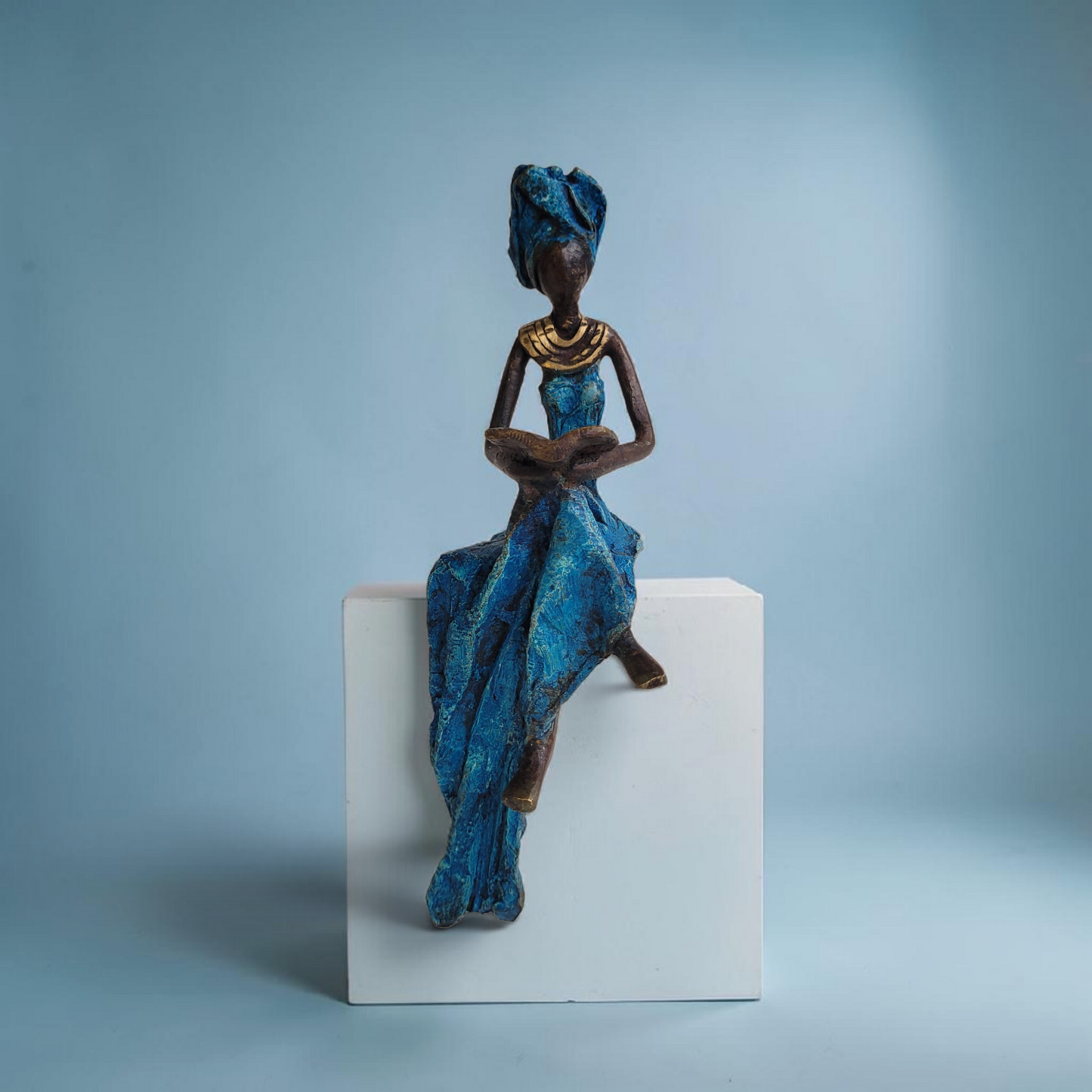Bronze-Skulptur "Petite femme assise" by Hamed Nikiema | 16 cm | Unikate