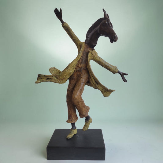 Bronze-Skulptur "Le cheval danseur", by Boureima Ouedraogo, 37 cm, Bronze massiv, 2026
