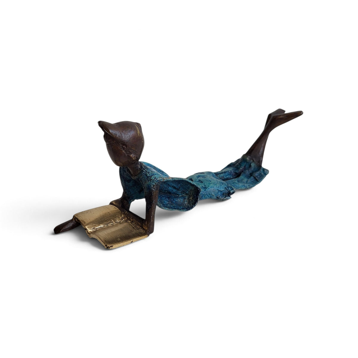 Bronze-Skulptur "Ulysse" Enfant avec livre et casquette | by Souleymane