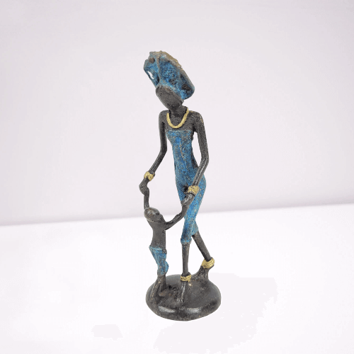 Bronze-Skulptur "Laufen lernen - Frau mit Kind" by Issouf | Unikat | 15 cm | verschiedene Farben
