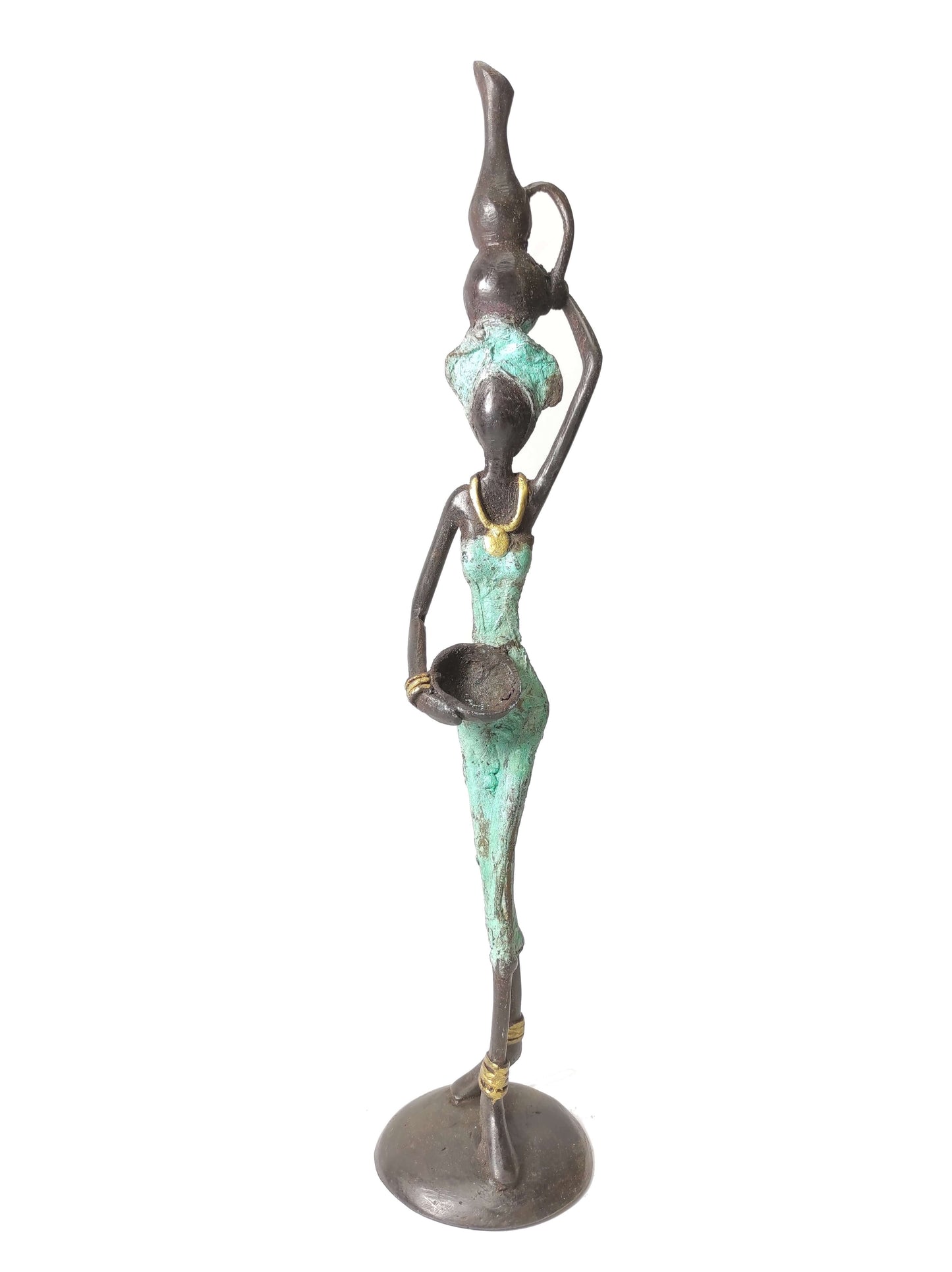 Bronze-Skulptur "Femme avec cruche"  by Adama Ouedraogo | 27 cm