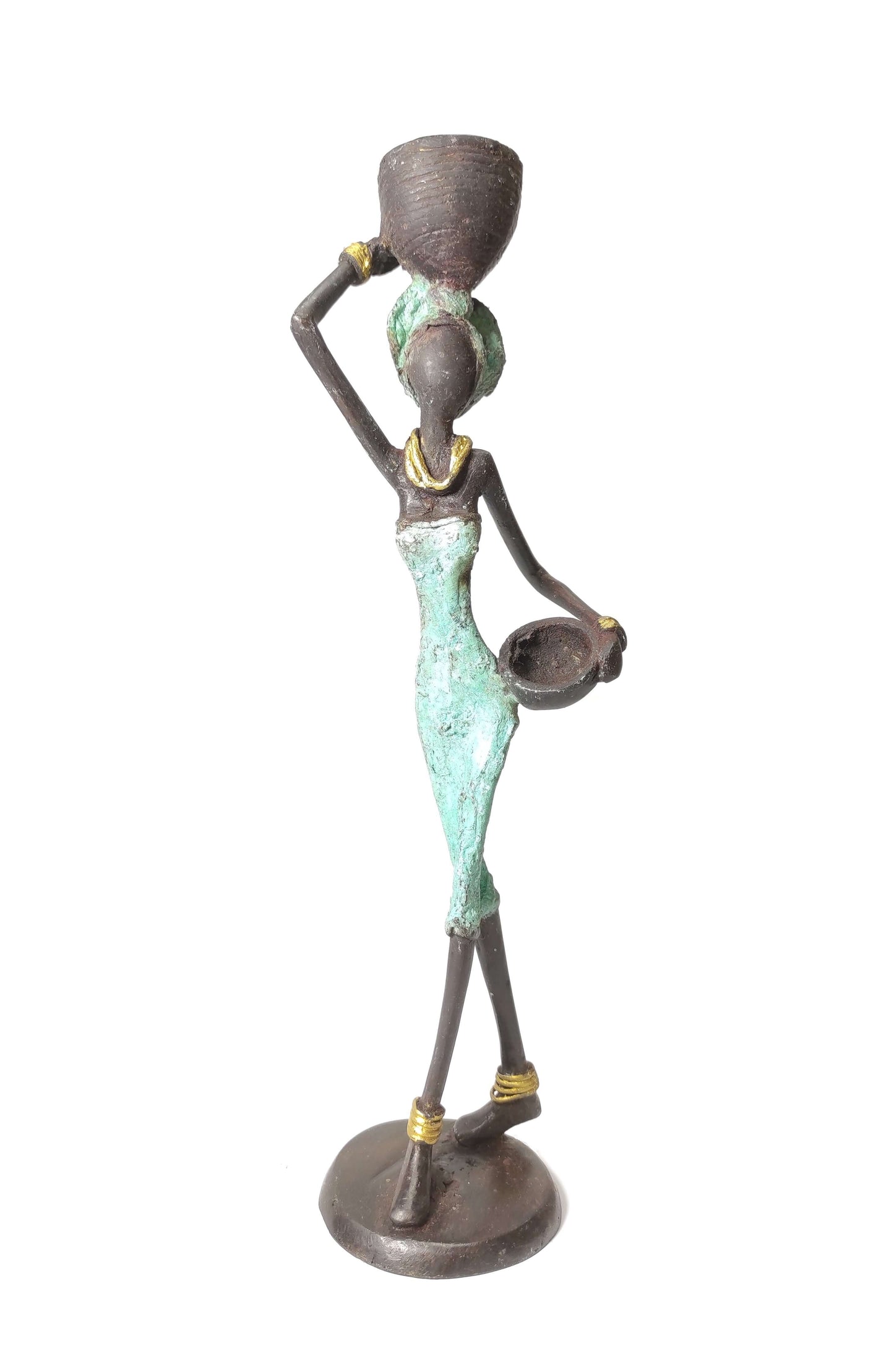 Sculpture en bronze "Femme et bols" by Adama | 27cm